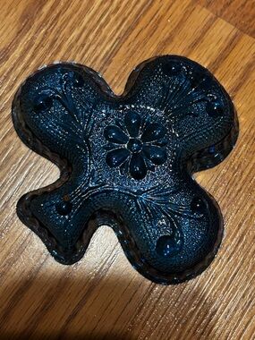 Indiana Glass Cobalt Blue Floral Clover Dish